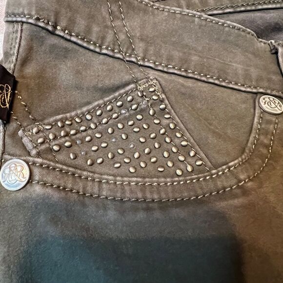 Rock & Republic Kashmiere olive green embellished mid rise skinny jeans Sz 8/10 - Picture 5 of 12